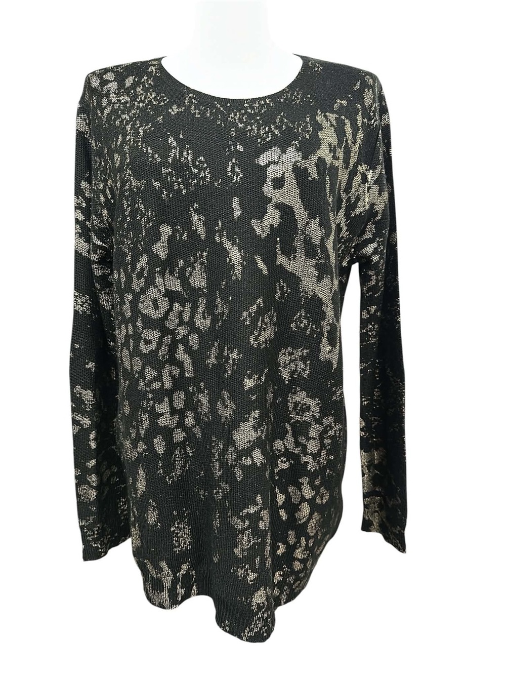 Gerry Weber Black Knit Top with Gold Metallic Leopard Pattern Size L